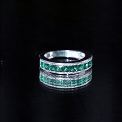 Princess Cut Lab Created Emerald Half Eternity Band