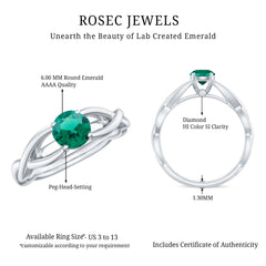 Certified Lab Grown Emerald Crossover Ring with Diamond