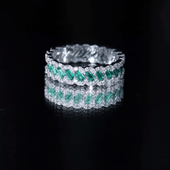 Braided Lab Grown Emerald Wedding Band with Moissanite