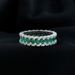 Braided Lab Grown Emerald Wedding Band with Moissanite