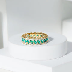 Braided Lab Grown Emerald Wedding Band with Moissanite