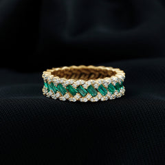 Braided Lab Grown Emerald Wedding Band with Moissanite