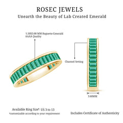 Channel Set Baguette Cut Created Emerald Eternity Band Ring