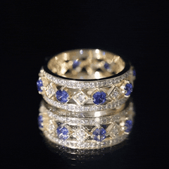 Lab Created Blue Sapphire and Diamond Full Eternity Band Ring