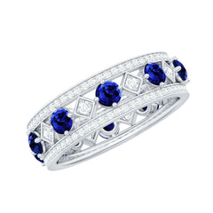 Lab Created Blue Sapphire and Diamond Full Eternity Band Ring