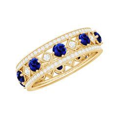Lab Created Blue Sapphire and Diamond Full Eternity Band Ring