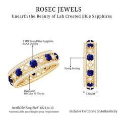 Lab Created Blue Sapphire and Diamond Full Eternity Band Ring
