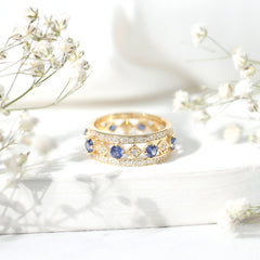Lab Created Blue Sapphire and Diamond Full Eternity Band Ring