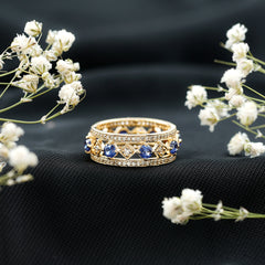 Lab Created Blue Sapphire and Diamond Full Eternity Band Ring