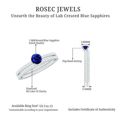 Certified 0.6 Carat Lab Grown Blue Sapphire Engagement Ring Set with Diamond