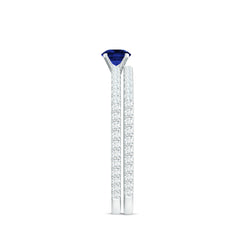Certified 0.6 Carat Lab Grown Blue Sapphire Engagement Ring Set with Diamond
