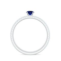 Certified 0.6 Carat Lab Grown Blue Sapphire Engagement Ring Set with Diamond
