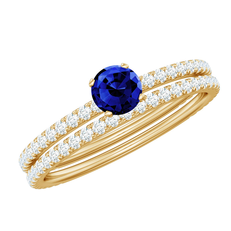 Certified 0.6 Carat Lab Grown Blue Sapphire Engagement Ring Set with Diamond