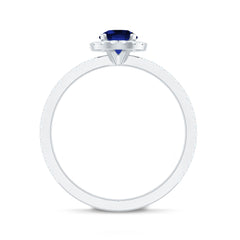Certified 0.6 Carat Lab Grown Blue Sapphire Engagement Ring with Diamond Halo