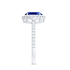 Certified 1.5 Carat Oval Lab Grown Blue Sapphire  Engagement Ring with Diamond Halo