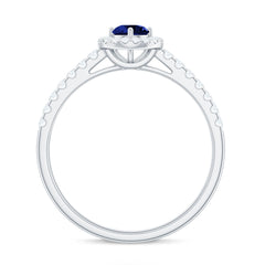Certified 0.6 Carat Lab Grown Blue Sapphire Diamond Engagement Ring with Halo