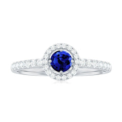 Certified 0.6 Carat Lab Grown Blue Sapphire Diamond Engagement Ring with Halo
