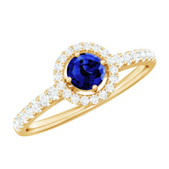 Certified 0.6 Carat Lab Grown Blue Sapphire Diamond Engagement Ring with Halo