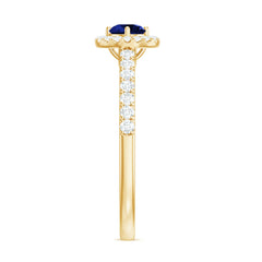 Certified 0.6 Carat Lab Grown Blue Sapphire Diamond Engagement Ring with Halo