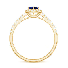 Certified 0.6 Carat Lab Grown Blue Sapphire Diamond Engagement Ring with Halo