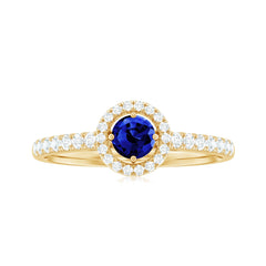 Certified 0.6 Carat Lab Grown Blue Sapphire Diamond Engagement Ring with Halo