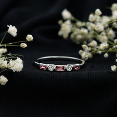 Pink Tourmaline and Moissanite Stackable Ring in Bezel Setting