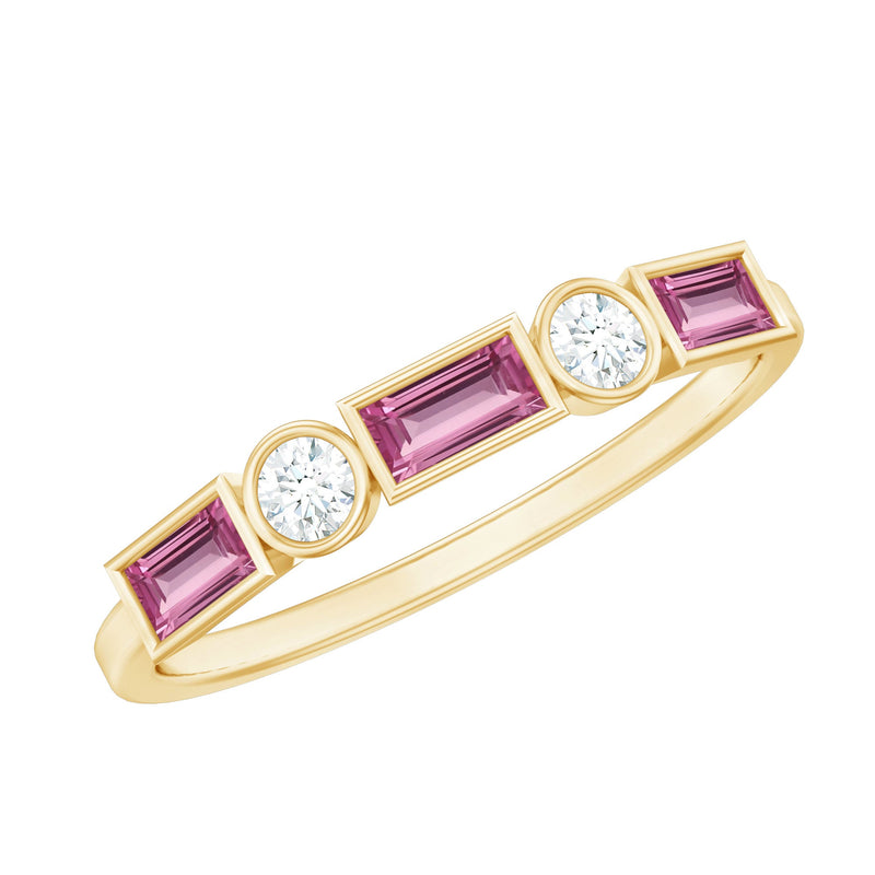 Pink Tourmaline and Moissanite Stackable Ring in Bezel Setting