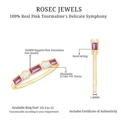 Pink Tourmaline and Moissanite Stackable Ring in Bezel Setting