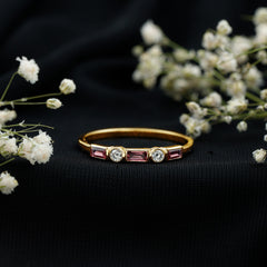 Pink Tourmaline and Moissanite Stackable Ring in Bezel Setting