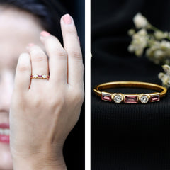 Pink Tourmaline and Moissanite Stackable Ring in Bezel Setting