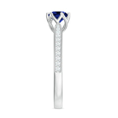Certified Lab Created Blue Sapphire Minimal Engagement Ring with Diamond Side Stones