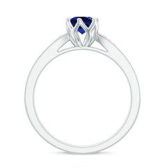 Certified Lab Created Blue Sapphire Minimal Engagement Ring with Diamond Side Stones