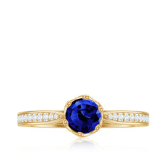 Certified Lab Created Blue Sapphire Minimal Engagement Ring with Diamond Side Stones
