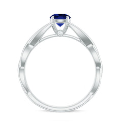 Certified 0.6 Carat Lab Grown Blue Sapphire Promise Ring with Surprise Diamond
