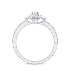 Natural Diamond Three Stone Ring with Beaded Details