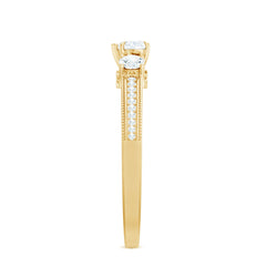 Natural Diamond Three Stone Ring with Beaded Details
