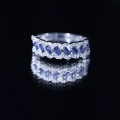 Certified Baguette Lab Grown Blue Sapphire Half Eternity Band with Diamond