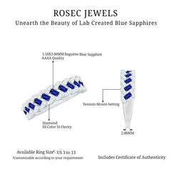 Certified Baguette Lab Grown Blue Sapphire Half Eternity Band with Diamond
