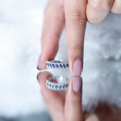 Certified Baguette Lab Grown Blue Sapphire Half Eternity Band with Diamond