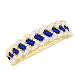 Certified Baguette Lab Grown Blue Sapphire Half Eternity Band with Diamond