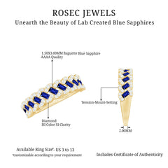 Certified Baguette Lab Grown Blue Sapphire Half Eternity Band with Diamond