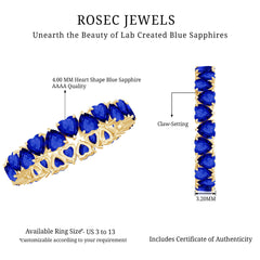 Certified Lab Grown Blue Sapphire Heart Eternity Band for Women