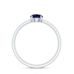 5mm Lab Created Blue Sapphire Promise Ring with Diamond Side Stones