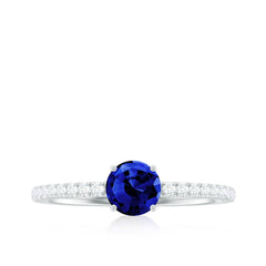 5mm Lab Created Blue Sapphire Promise Ring with Diamond Side Stones