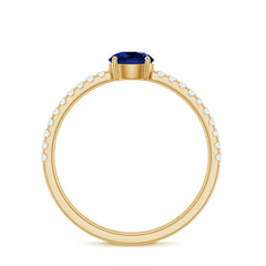 5mm Lab Created Blue Sapphire Promise Ring with Diamond Side Stones
