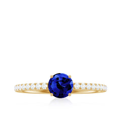 5mm Lab Created Blue Sapphire Promise Ring with Diamond Side Stones