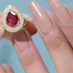 2 CT Pear Cut Created Ruby Solitaire Engagement Ring with Diamond Halo