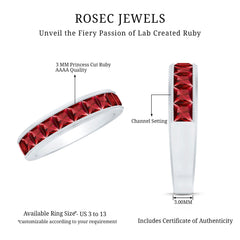 Channel Set Lab Grown Ruby Princess Cut Eternity Band with Milgrain