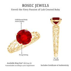 7 MM Lab Created Ruby Solitaire Gold Filigree Ring