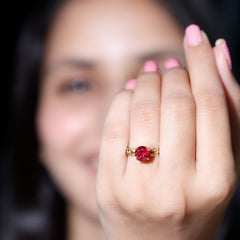 7 MM Lab Created Ruby Solitaire Gold Filigree Ring